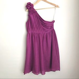 MM Couture purple one shouldered dress
